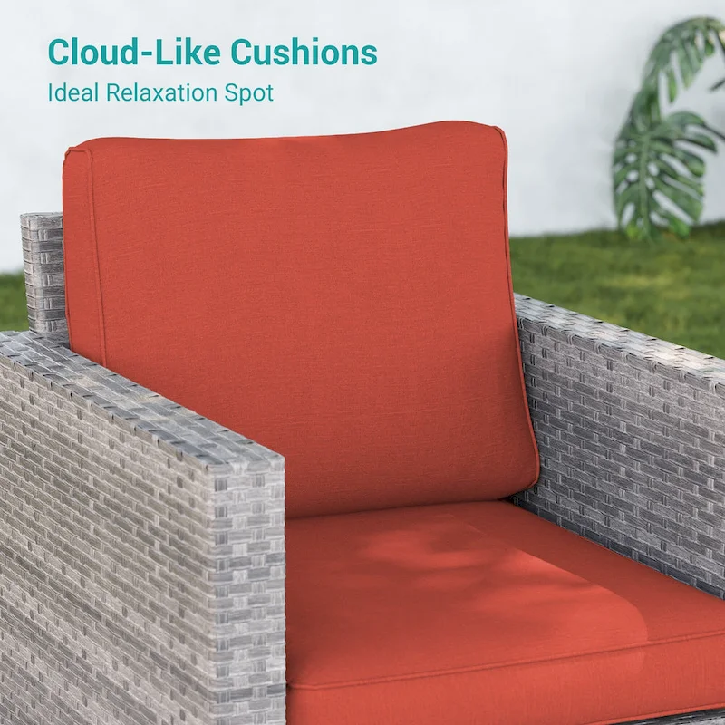 LIVOOSUN 8Pcs Patio Rocking Swivel Chair Sectional Brown Wicker Ottoman Sofa Set