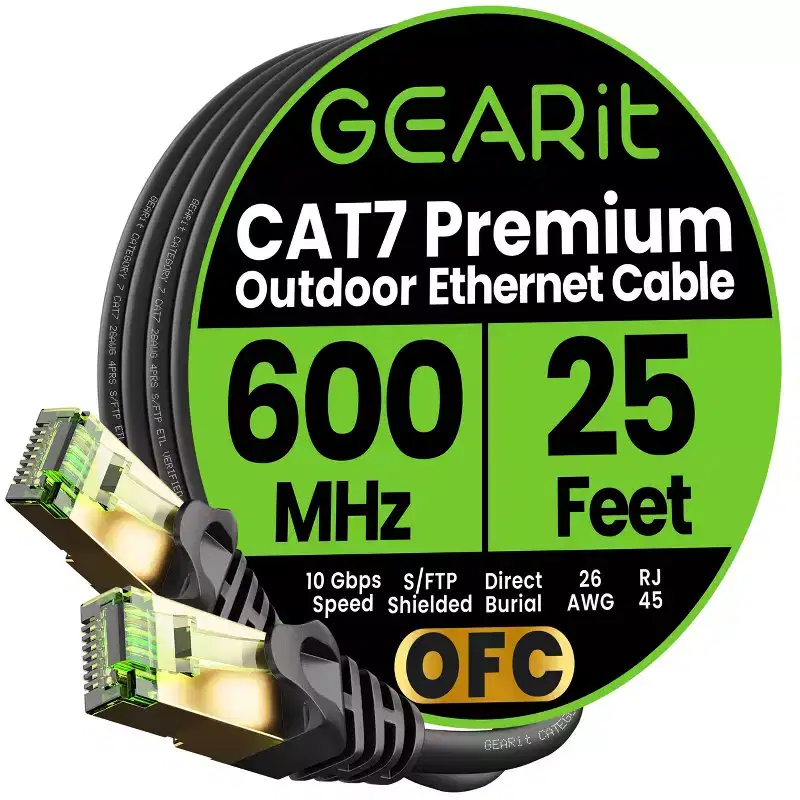GEARit Cat7 Outdoor Ethernet Patch Cable - SFTP Shielded Foil Twisted Pair - Waterproof, Black