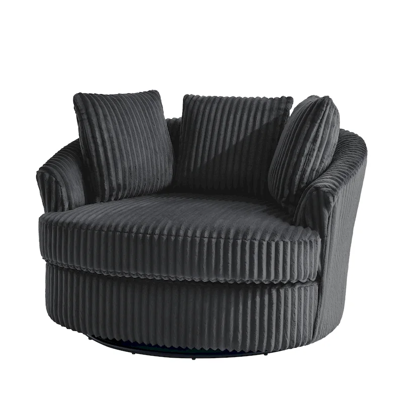 Fauteuil pivotant surdimensionné 43 W en velours côtelé pelucheux avec accoudoirs encastrés