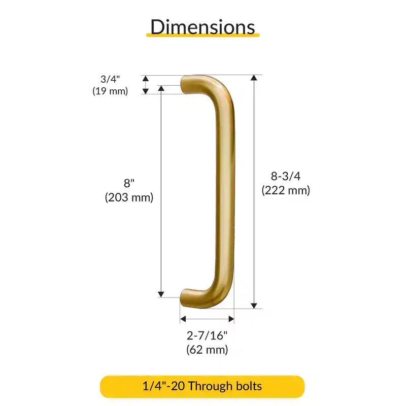 Brixwell 34SPL8BR Straight Pull Handle, 8 Mounting Center To Center, Aluminum Material, Polished Brass Finish