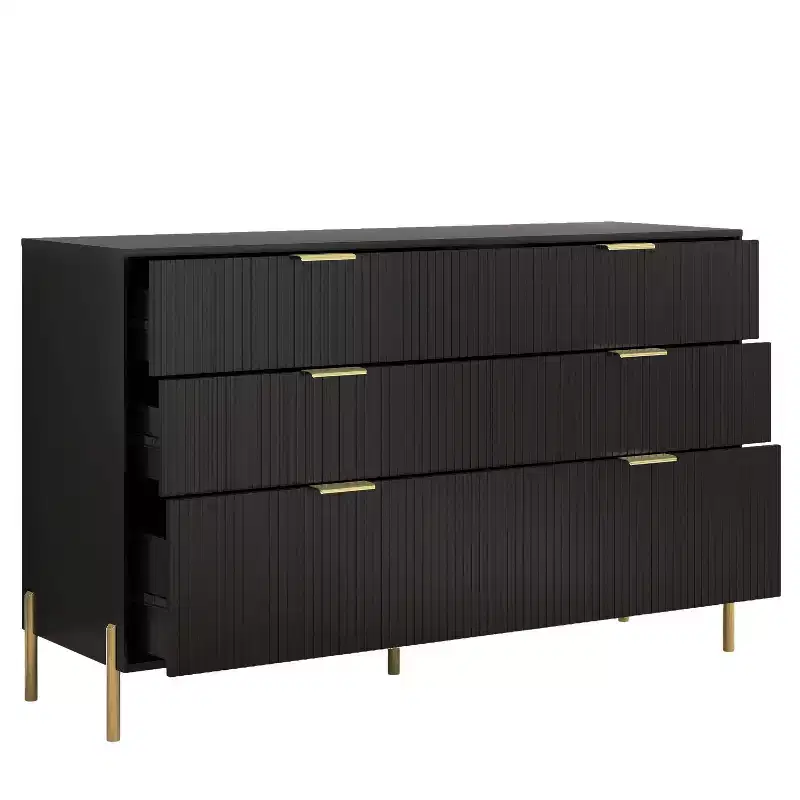 Festivo 3pc Modern Elegance 2 Drawer Nightstands and 6 Drawer Dresser Set Black