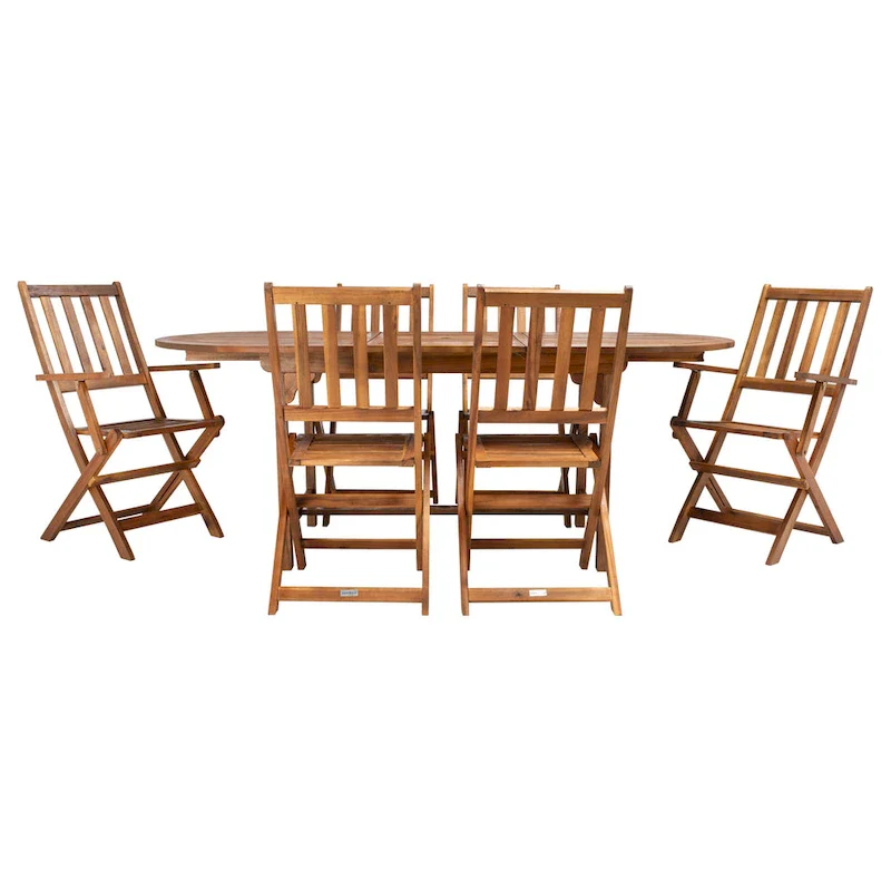 SAFAVIEH Linda 6-Chair 1-Table Extendable Patio Dining Set - 35Wx79Dx30H
