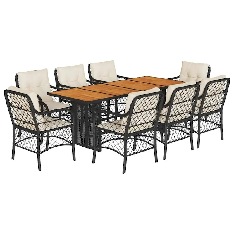 vidaXL Patio Dining Set with Cushions Table and Chair 7 Piece Poly Rattan