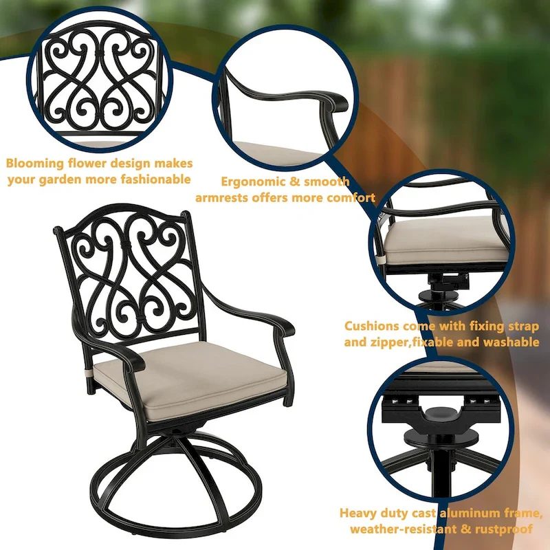 7-Piece Cast Aluminum Patio Dining Set with Cushions