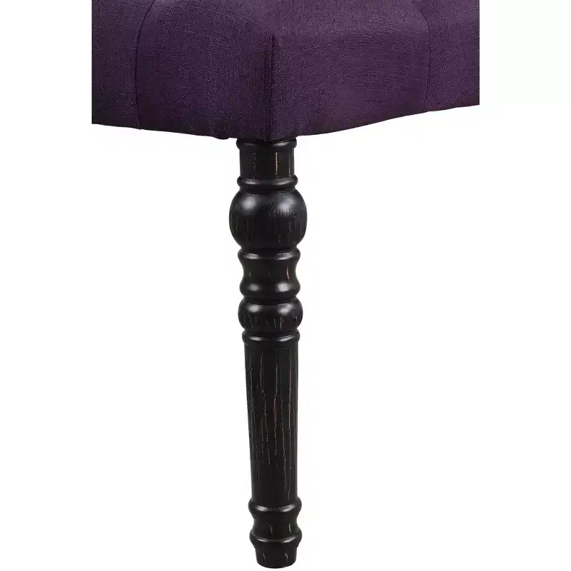 Leviton Fabric Tufted Turned Leg Dining Bench, Purple