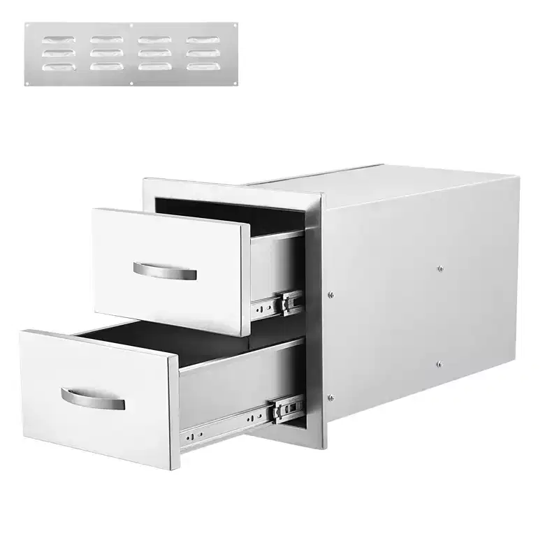 Outdoor Kitchen Drawer with Divider,Stainless Steel Flush Mount Single BBQ Drawer,Built-In Access Drawer with Venting Panel for Kitchen Island