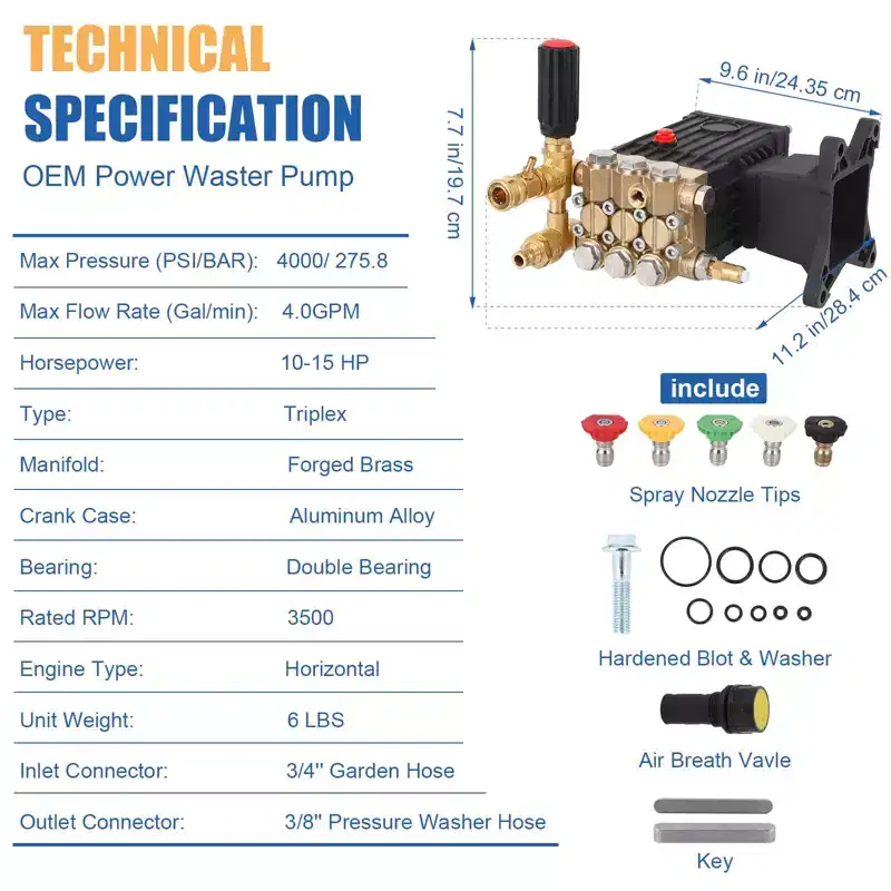 High Pressure Water Pump 4400 PSI 4 GPM, 1 Shaft Replacement Pump for Power Washer with Unloader Valve