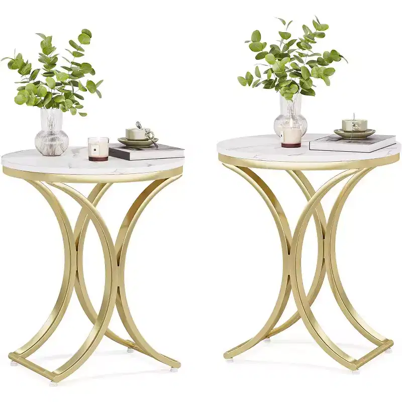 Lantine Small Round Sofa Side Table Set of 2, Contemporary Round Coffee Table, Accent Table for Living Room
