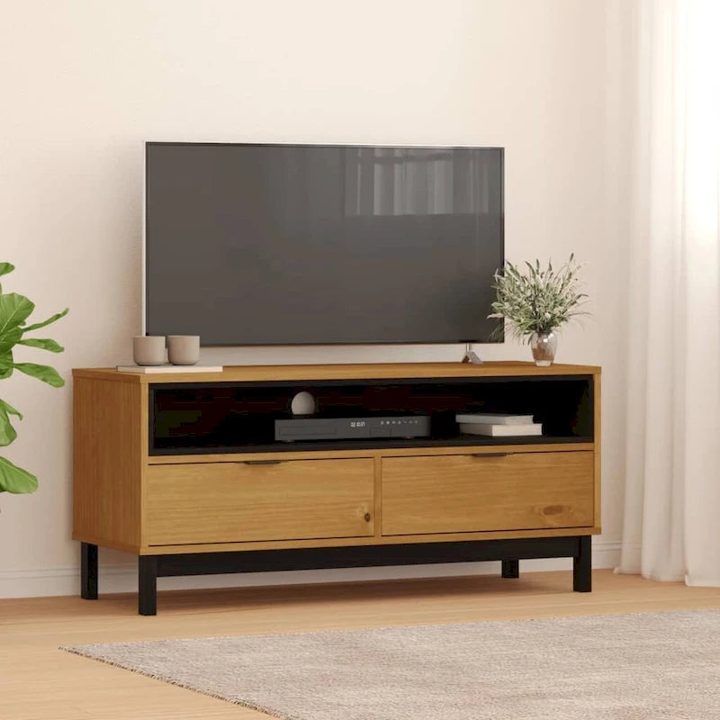 Solid Pine Wood TV Stand with Drawers &ndash; 43.3 x 15.7 x 19.7 in.