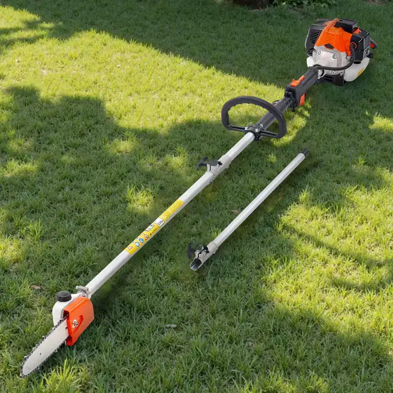 VEVOR Gas Pole Saw, 25CC 2 Stroke Gas Powered Pole Saws with 8 in Cutting Bar, 23 fl.oz Fuel Tank, 6.5 to 9 ft Extendable, Orange&Black&Silver