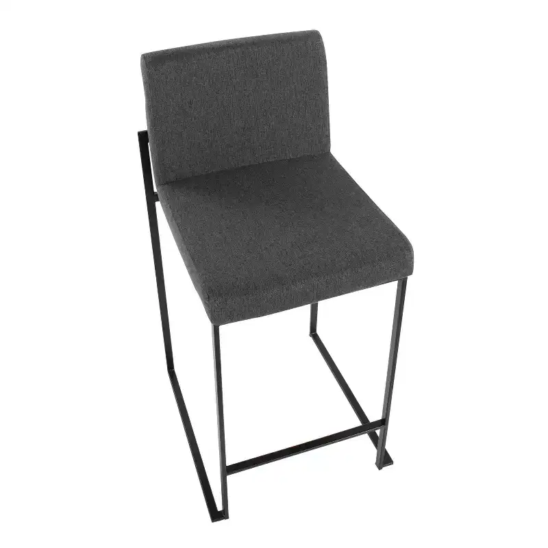 LumiSource Set of 3 Fuji High Back Counter Height Barstools Black Steel/Charcoal
