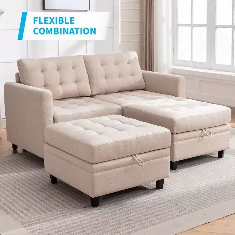 Mjkone Convertible Modular Sectional Sofa with Adjustable Armrest,Movable Storage Ottoman