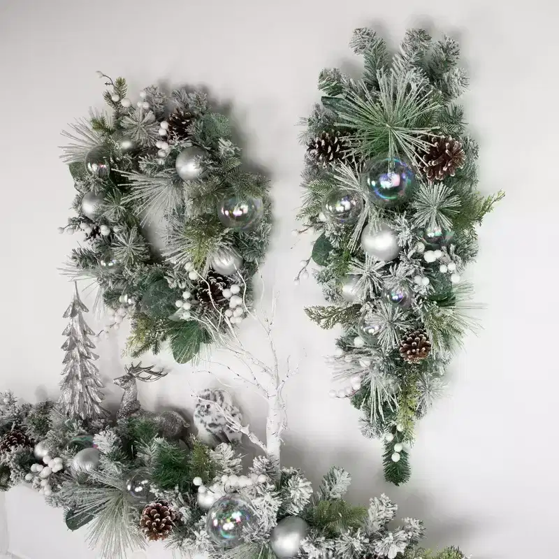 Northlight 30 Flocked Pine Artificial Christmas Teardrop Swag with Iridescent Ornaments - Unlit