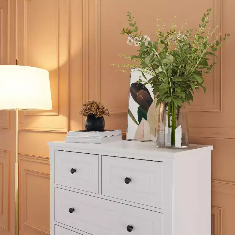 Famapy White Modern 6 Drawers Vertical Dresser with Sturdy Legs and Metal Handles
