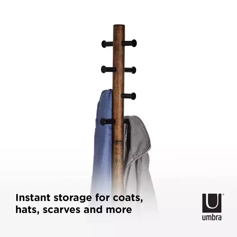 Umbra Wood Pillar Coat Rack Black/Walnut: 8-Hook, Freestanding, Easy Assembly, 66" Tall