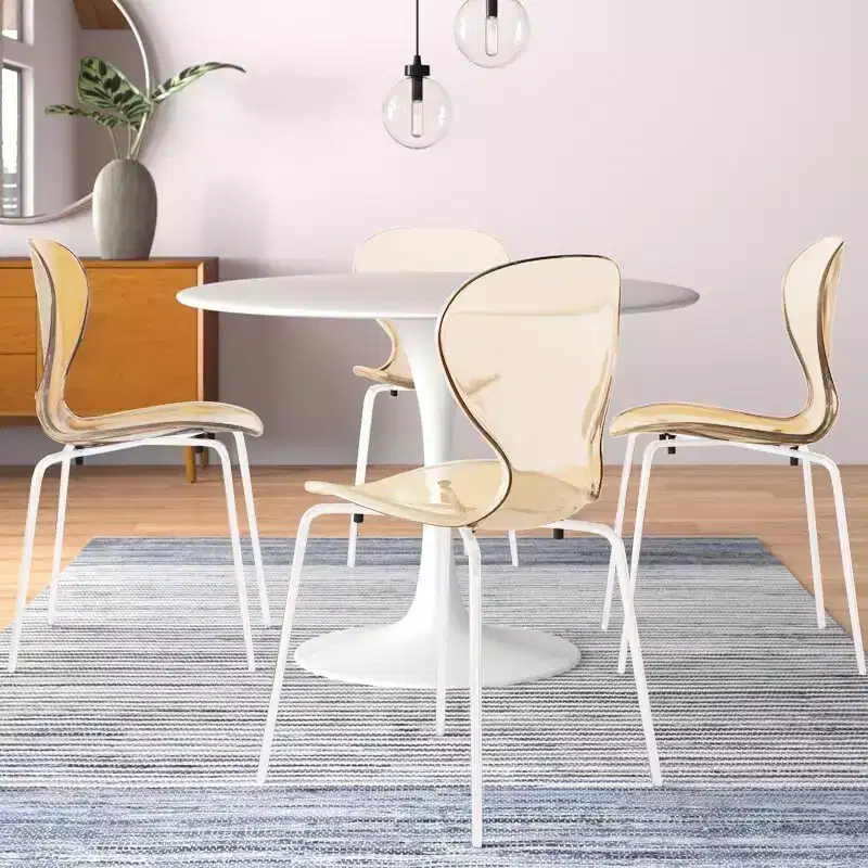 5-Piece Dining Set Round Dining Table, 4 Plastic Dining Chairs White Legs