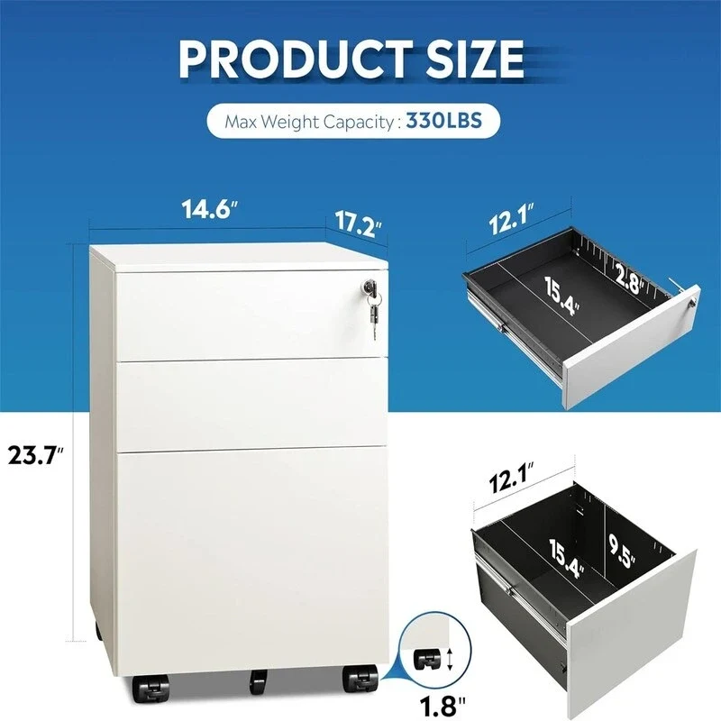 3 Drawer Rolling Pedestal Under Desk