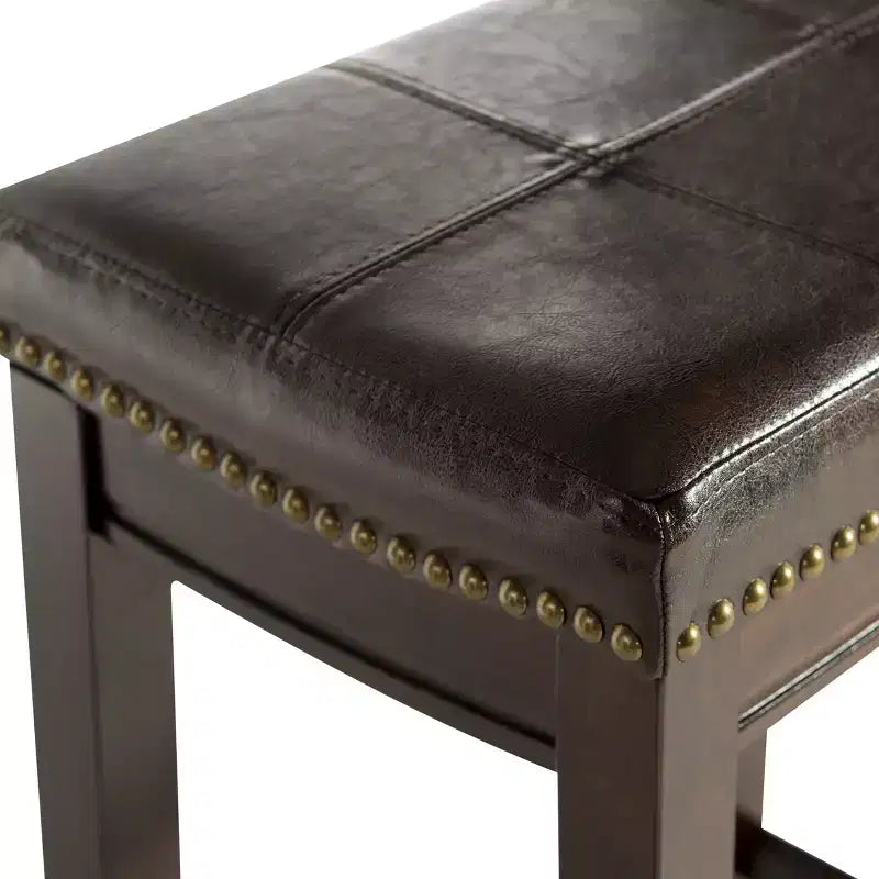 Set of 2 Faux Leather Barstools - Armless, Backless with Footrest, Fixed Height