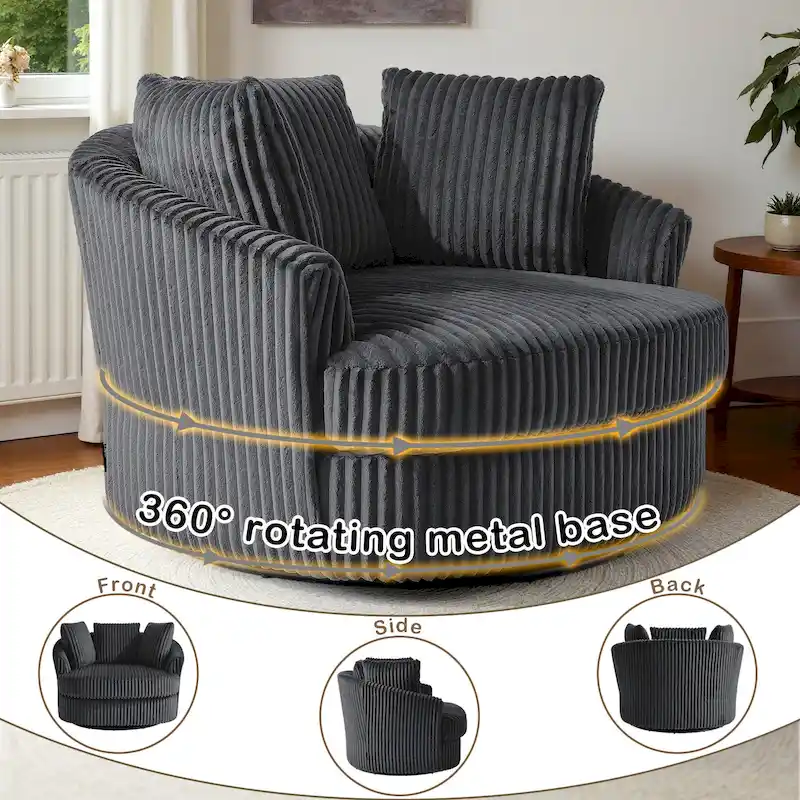 Fauteuil pivotant surdimensionné 43 W en velours côtelé pelucheux avec accoudoirs encastrés