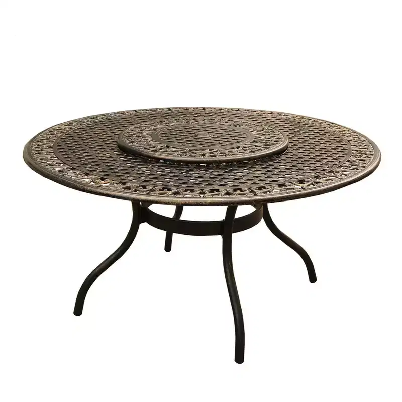 7pc Patio Dining Set with 59" Modern Ornate Outdoor Mesh Aluminum Round Patio Dining Set with Lazy Susan - Bronze - Oakland Living