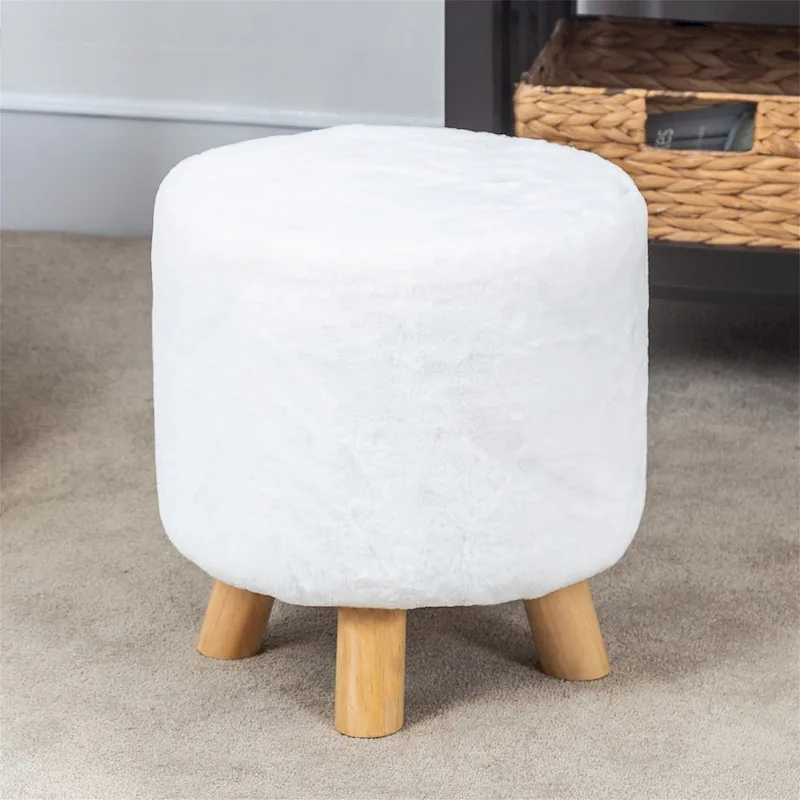 Round Upholstered Ottoman Footrest Pouf | Padded Seat | Multiple Colors | Living Room