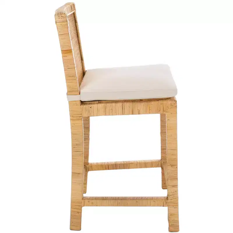 Tojo Cane Counter Stool With Cushion - BST6502 - White/Natural - Safavieh