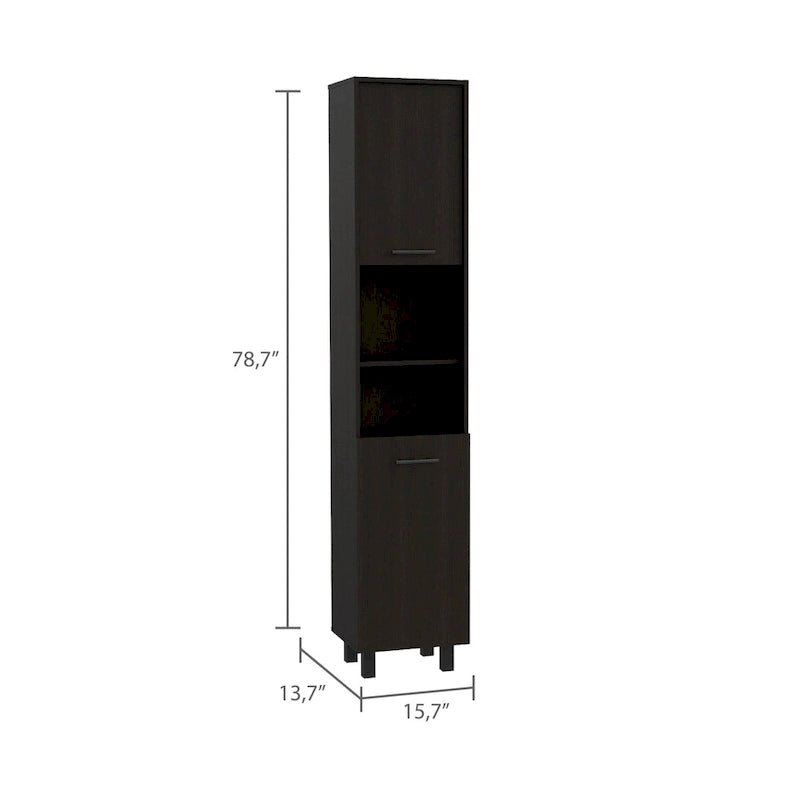 TUHOME Hobart Pantry with 2 Cabinets and 2 Open Shelves, Aluminum Handles and Hinges - N/A