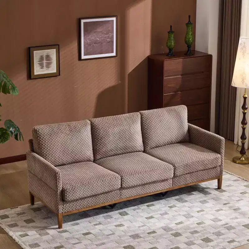 Modern Farmhouse Velvet Upholstery 3-Seater Sofa With Solid Wood Frame & Slim Track Arms