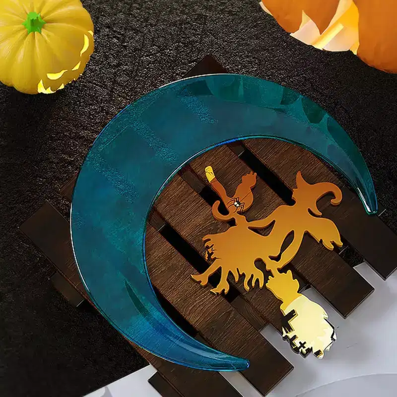 JDICTION 2PCS Halloween Resin Molds: Large Moon Witch Silicone Molds for Epoxy Resin, plus Crescent Moon Wall Hanging Ornament Moulds