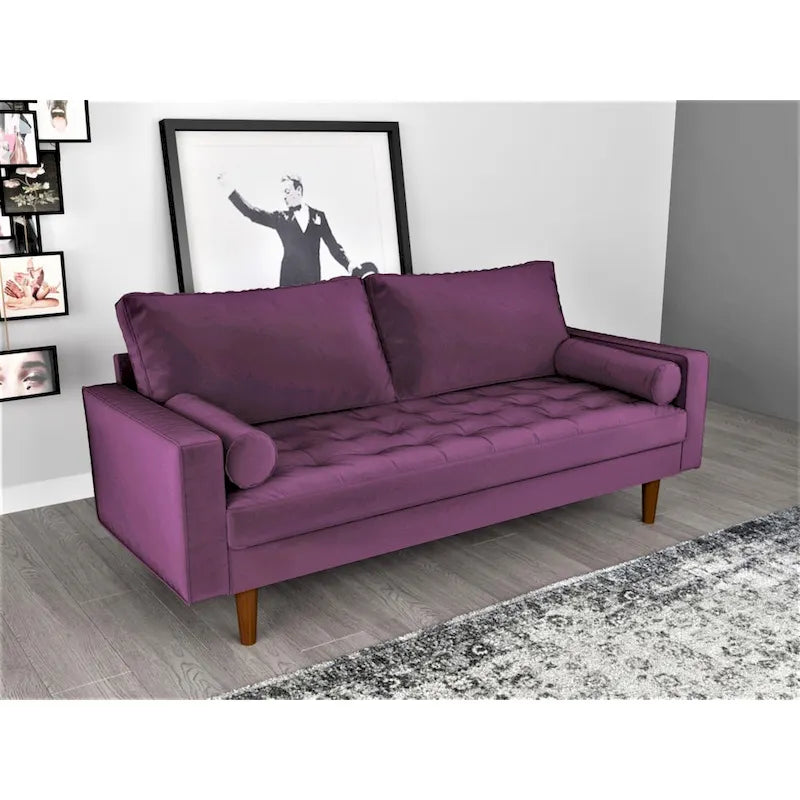 Mid-Century Modern Faux Leather Sofa with Track Arms