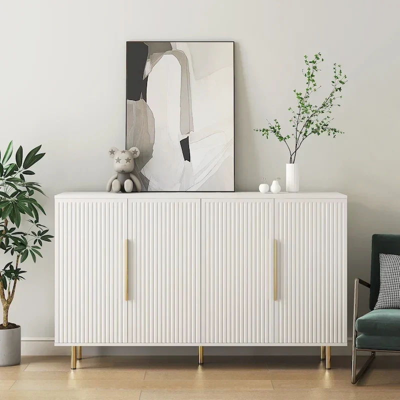 Buffet Cabinet with Fluted Decorative Doors, Wood Sideboard Cabinet with Metal Handles, Storage Cabinet with Adjustable Shelves