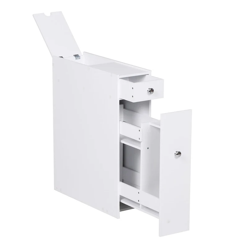 Bathroom Floor Organizer Free Standing Space Saving Narrow Storage Cabinet with Drawers White