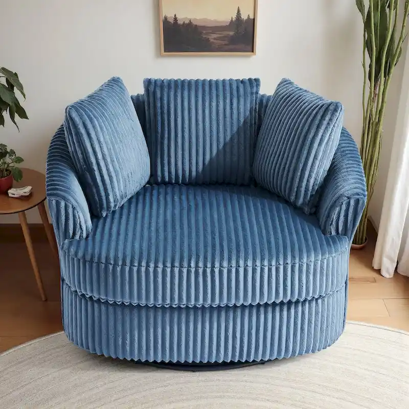 Fauteuil pivotant surdimensionné 43 W en velours côtelé pelucheux avec accoudoirs encastrés