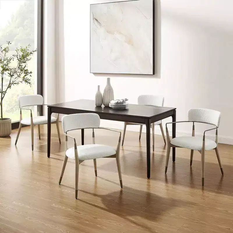 HOMLUX Set of 2 Upholstered Accent Dining Chairs Arm Rest Curved Backrest