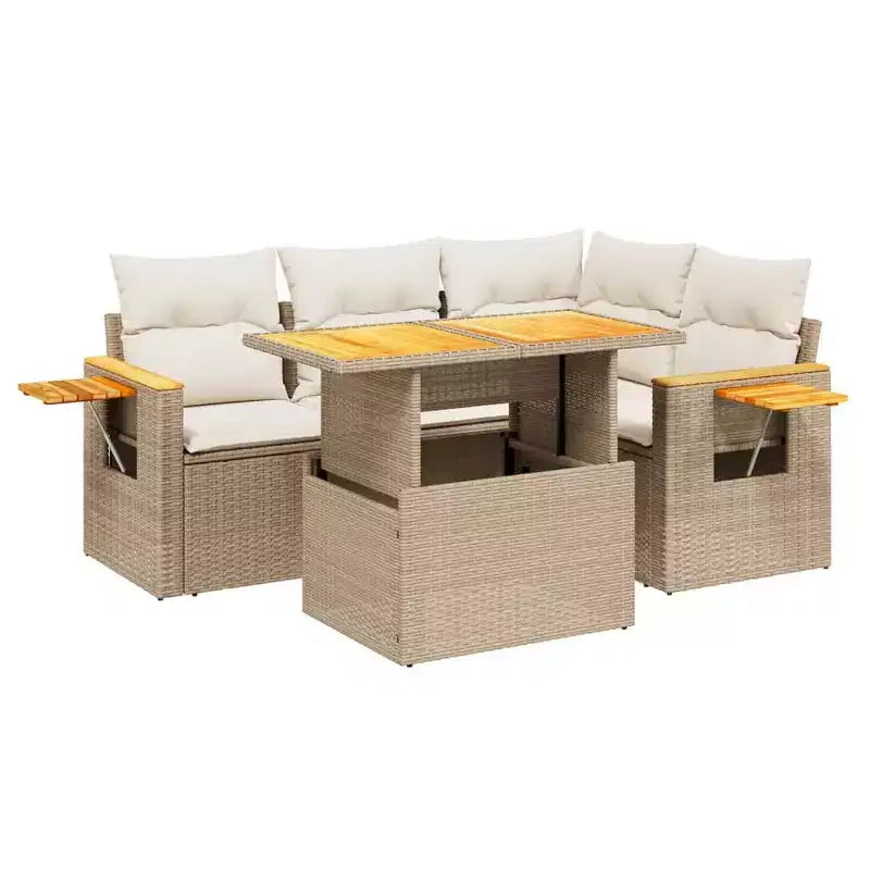 vidaXL 4 Piece Patio Sofa Set with Cushions Poly Rattan Acacia