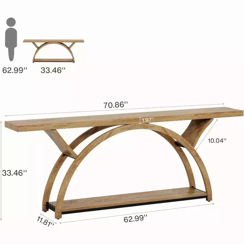 70.87 Industrial Console Sofa Table with 2-Tier Storage Shelves, Light Brown