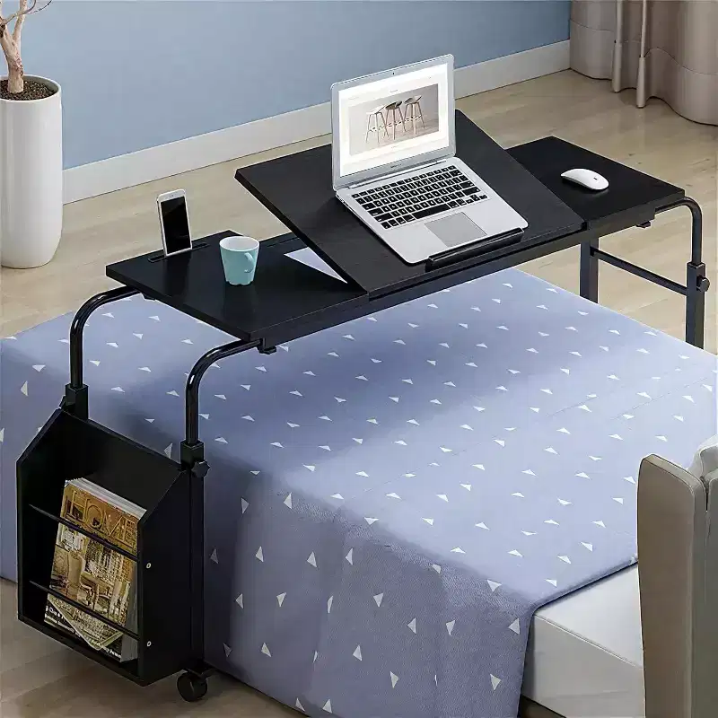 Overbed Table with Wheels, Adjustable Height & Length, Heavy-Duty Mobile Laptop Cart & Dining Table for Bedroom, Hospital, Home, Living Room