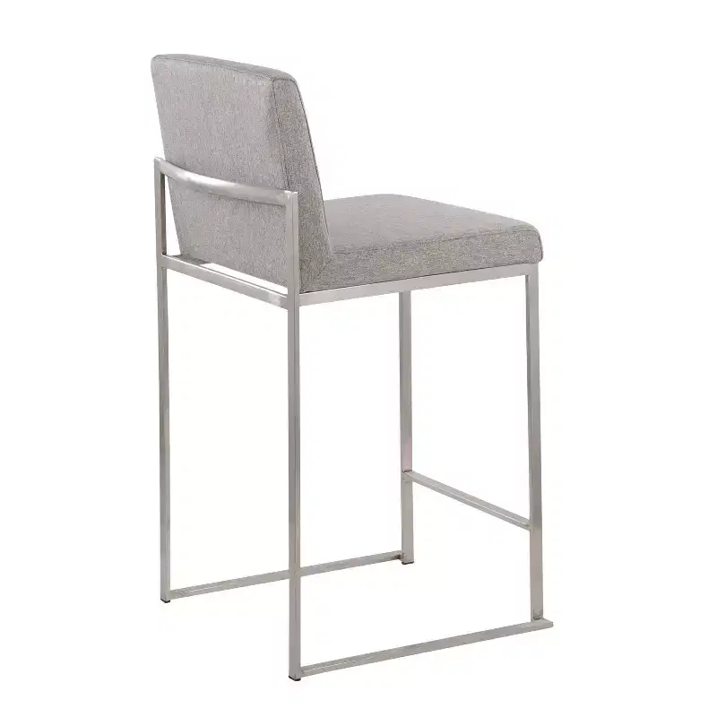 LumiSource Set of 3 Fuji High Back Counter Height Barstools Stainless Steel/Gray