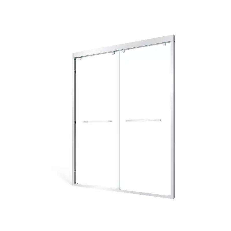MAYEERTY 8mm Tempered Glass Double Sliding Shower Door - 4 Adjustable Width, Dual-Tone Aluminum Frame