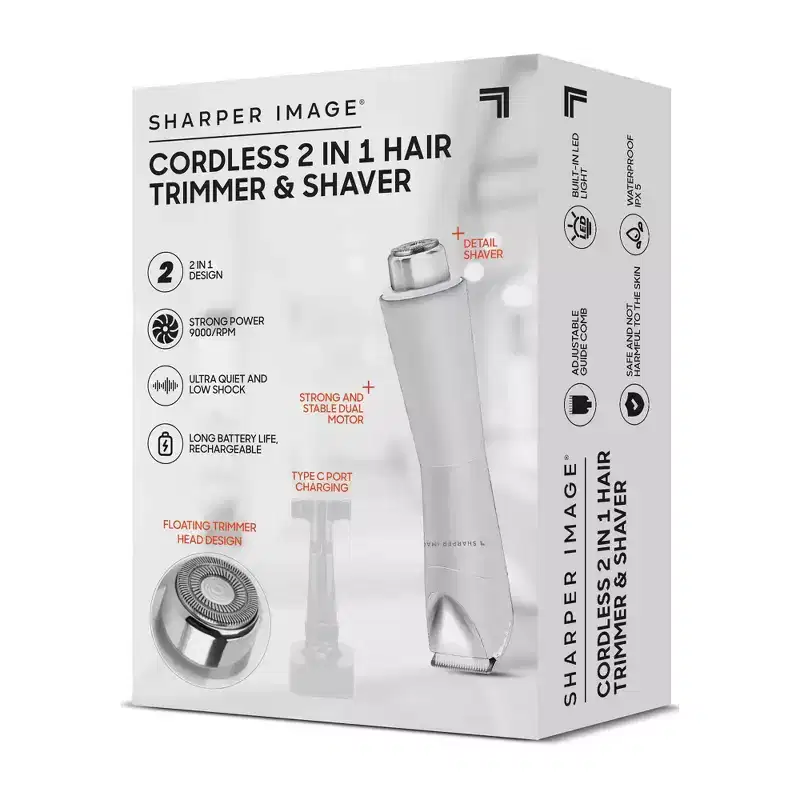 Sharper Image Cordless 2-in-1 Hair Trimmer and Shaver - White