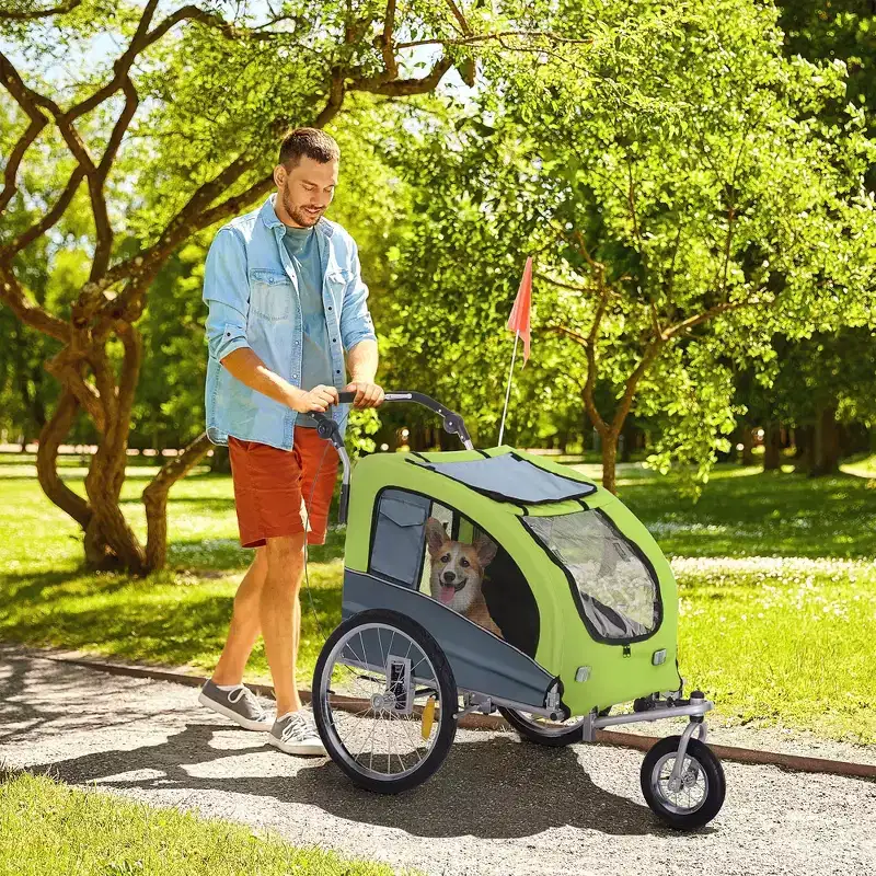 Dog Bike Trailer 2-In-1 Pet Stroller with Canopy and Storage Pockets