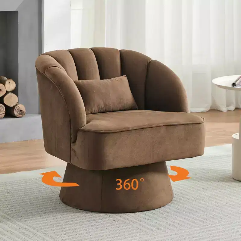 Modern Swivel Barrel Accent Chair, 360 Degree Velvet Upholstered Armchair with Striped Backrest & Plush Padding, Comfy Round Lounge Chair 2 PCS