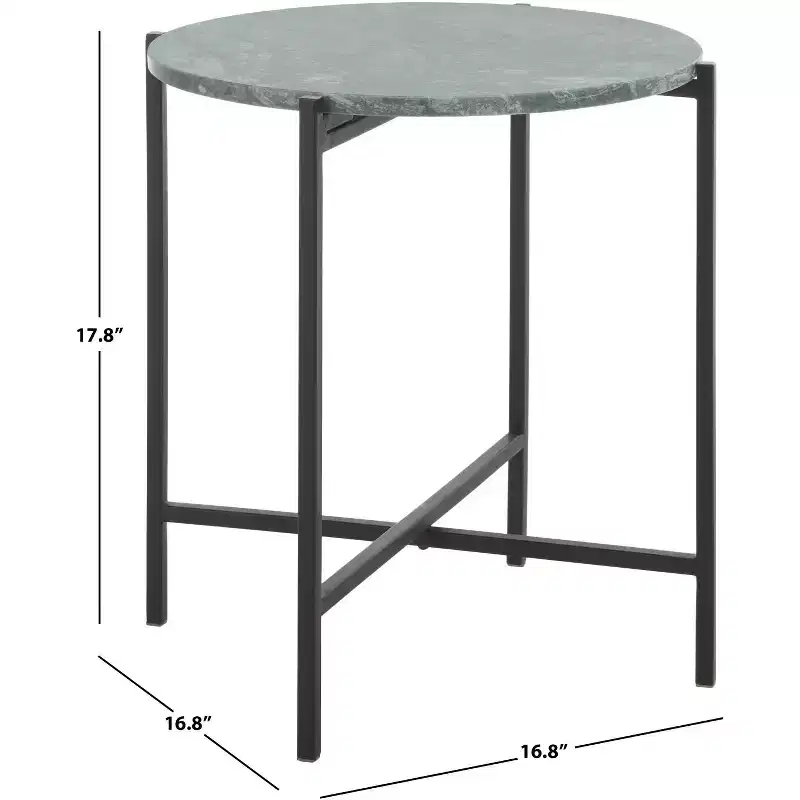 Evrynne Round Accent Table - ACC4608A - Green Marble/Black - Safavieh