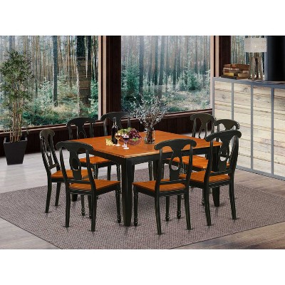 HomeStock 9-Piece Square Black & Cherry Finish Solid Wood Top Dining Table with 8-Chairs