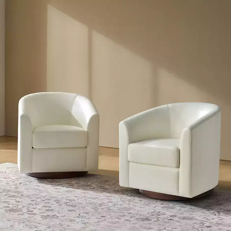 Set of 2 Jessie 30.5 Wide Modern Swivel Barrel Faux Leather Chair with Solid Wood Base|ART OF LIVING DESIGNS