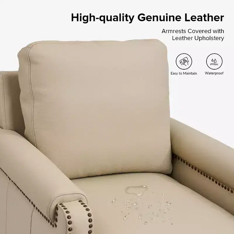 Hellmuth Genuine Leather Armchair with Removable Cushion and Nailhead Trims | HULALA HOME