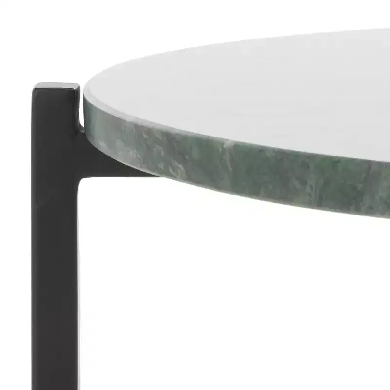 Evrynne Round Accent Table - ACC4608A - Green Marble/Black - Safavieh