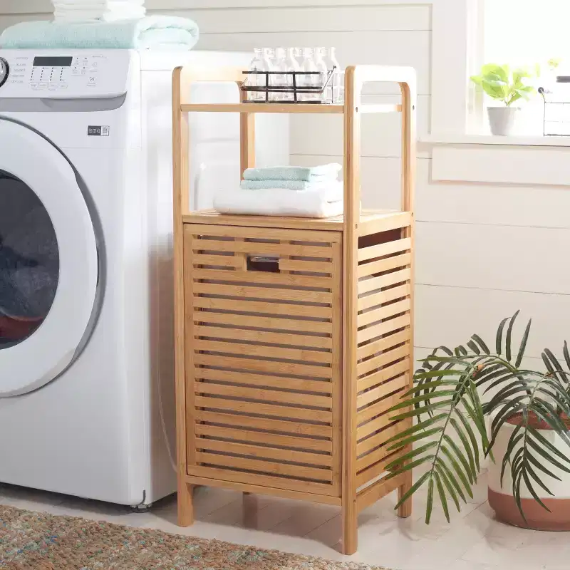 Bamboo Laundry Basket with Shelf - Natural/Beige