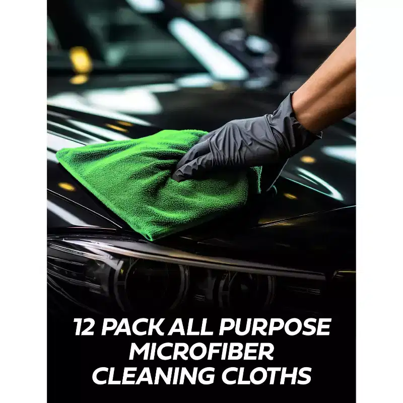 Castrol All Purpose Microfiber Cleaning Cloths 12 Pack, 14x14, Machine Washable & Streak-Free Green