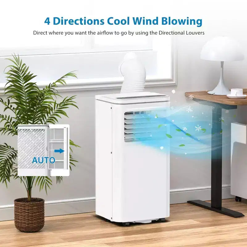 Mobile 8K BTU Portable AC: 4-in-1 Unit with Dehumidifier, Fan & Sleep Mode for 350-450 Sq.Ft. Features Easy Installation, Remote Control & 24H Timer